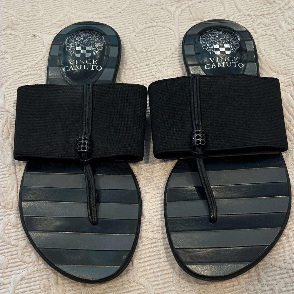 Vince Camuto Black Striped Footbed Slide Sandals